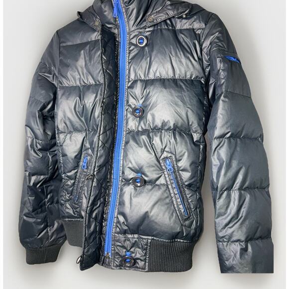 VTG Gap XS Navy Blue 2006 Y2K Down Puffer Jacket Detachable Hood Cropped Zip - Picture 6 of 12